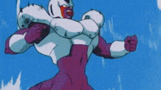 a cartoon character is flying through the air with his arms outstretched and a blue background .