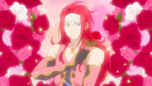 a man with red hair is surrounded by roses