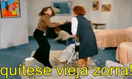 a woman in a wheelchair is being pushed by another woman in a living room ..