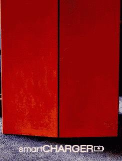 an advertisement for a smart charger shows an orange box