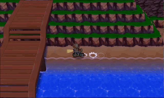 a cartoon character is riding a bike in front of a building that says " pokemon center "