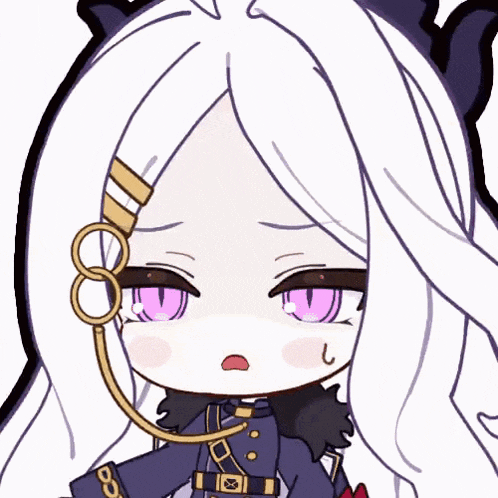 a cartoon drawing of a girl with white hair and a blue uniform