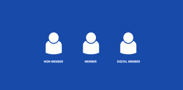 a blue background with a non member and member icon on it