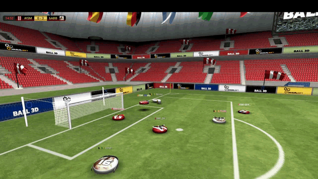 a soccer game is being played in a stadium sponsored by ball 30
