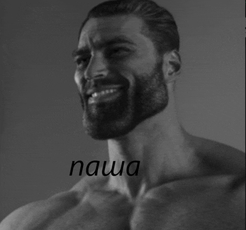 a black and white photo of a shirtless man with the word " naua " on the bottom right