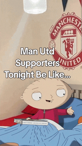 a cartoon character with the words man utd supporters tonight be like on it