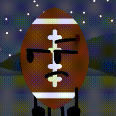 a cartoon drawing of a football with a cross on it 's face .