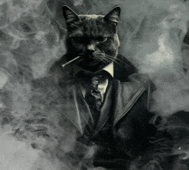a cat in a suit and tie smoking a cigarette