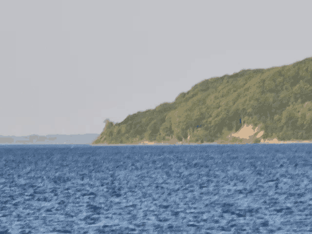 a large body of water with trees in the distance