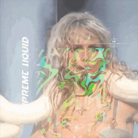 a picture of a woman with the words " supreme liquid " behind her