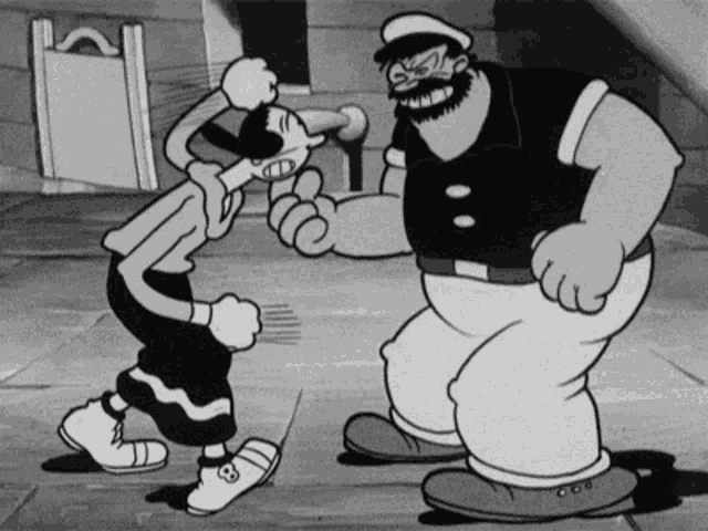 a black and white cartoon of a man and a woman