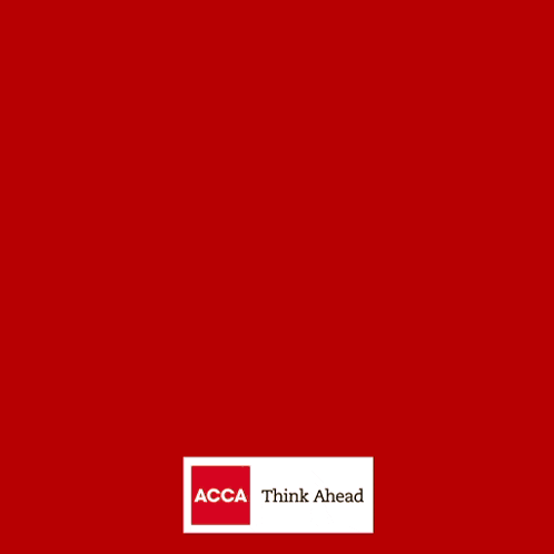 a red background with acca think ahead in the corner