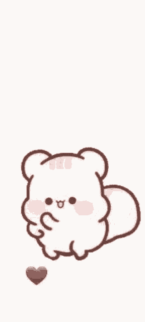 a cartoon hamster is standing next to a red heart .