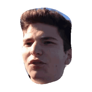 a close up of a young man 's face with a white background .