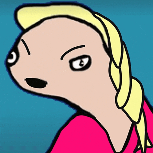 a cartoon drawing of a girl with blonde hair and a pink shirt