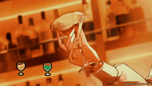 a cartoon drawing of a person holding a martini