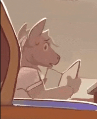 a cartoon horse is reading a book in a chair .