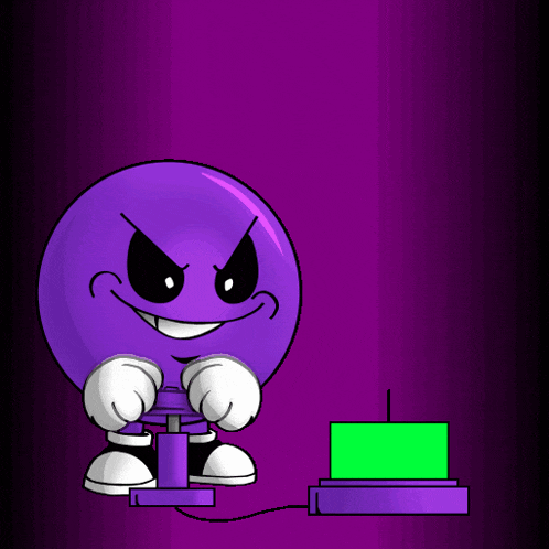 a purple cartoon character is holding a purple item