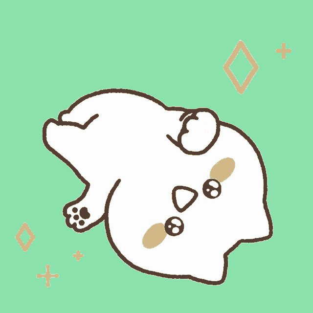 a cartoon drawing of a polar bear laying on its back with a diamond in the background