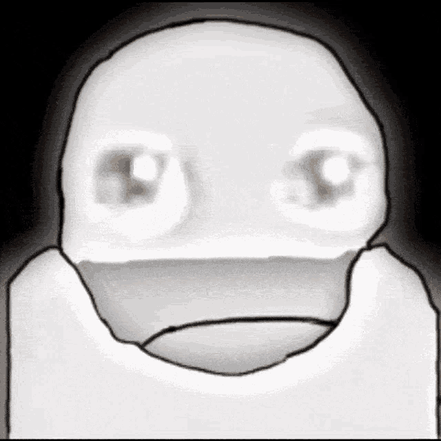 a black and white drawing of a person 's face with big eyes