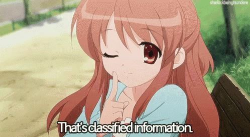 a girl is sitting on a bench with her finger to her lips and the words that 's classified information below her