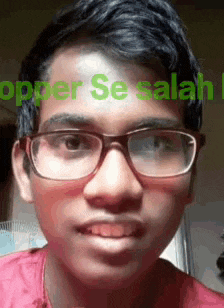 a young man wearing glasses is making a funny face with the words opper se salah written above him