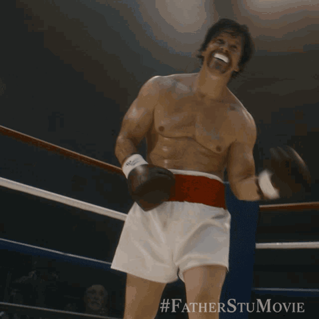 a man in a boxing ring with the hashtag #fatherstumovie on the bottom