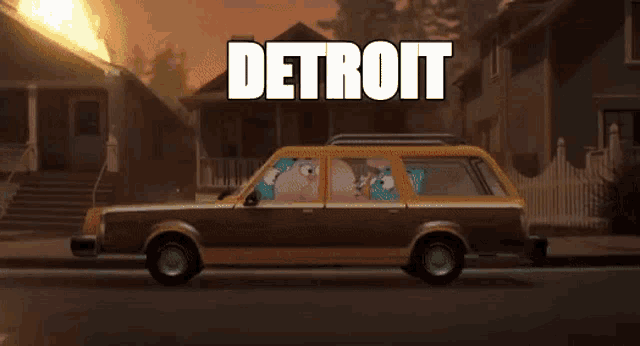 the word detroit is on a cartoon scene