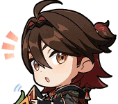a cartoon character with brown hair and brown eyes is holding a sword and looking at the camera .