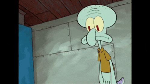 a cartoon of squidward from spongebob squarepants standing in a room