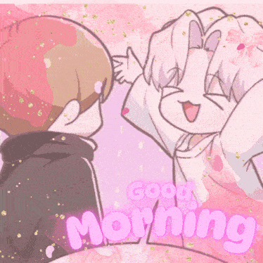 a cartoon of a boy and a girl with the words " good morning " on the bottom