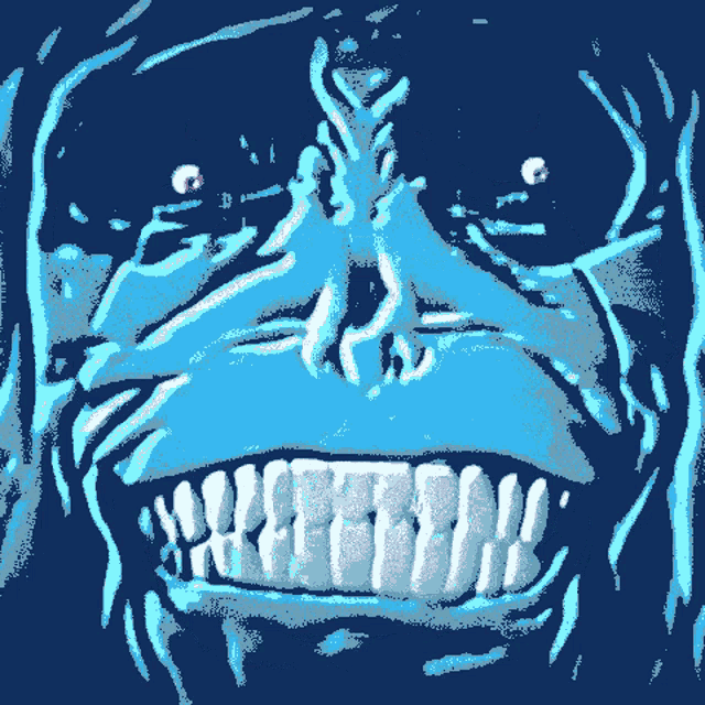 a pixel art drawing of a face with teeth