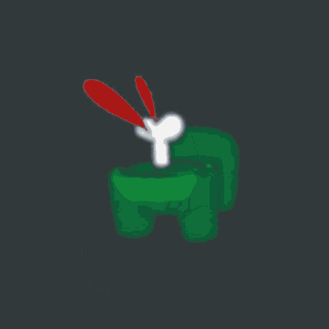 a green among us character is laying on the ground with a white thumb .