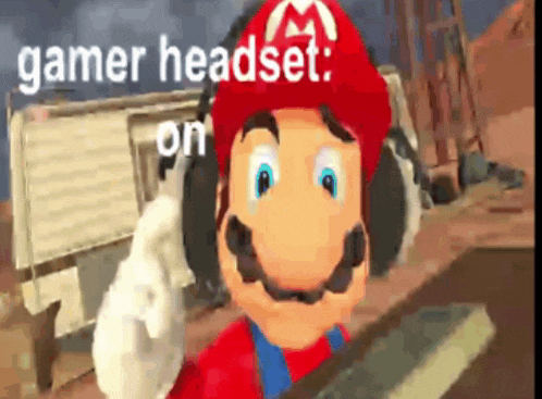 a cartoon of mario wearing headphones and giving a thumbs up