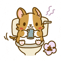 a cartoon of a dog sitting on a toilet holding a cell phone