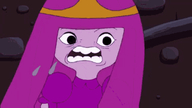 a cartoon character with a crown on her head making a funny face .