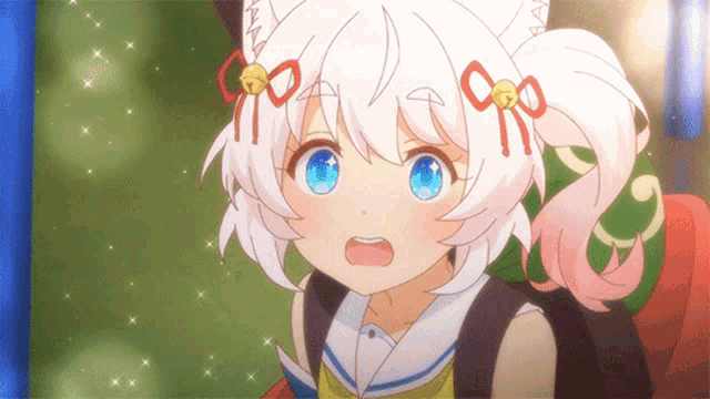 a girl with white hair and blue eyes is wearing a sailor outfit