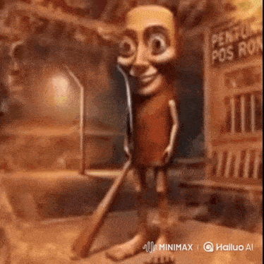 a cartoon character is standing in front of a sign that says pentru pos r.