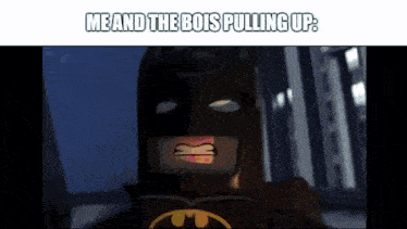 a cartoon of a batman with the words `` me and the bois pulling up '' on the bottom .