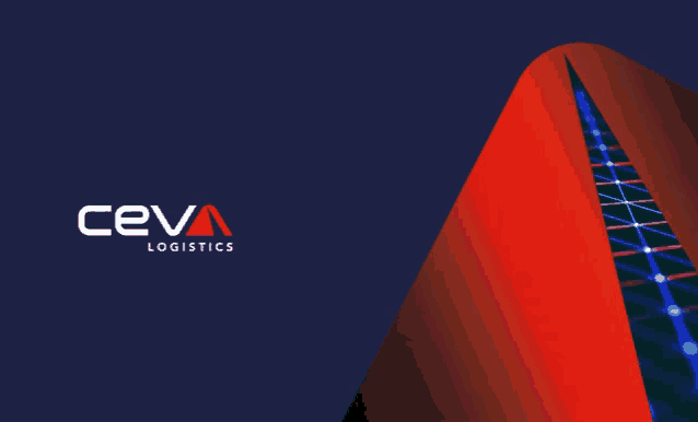 a logo for ceva logistics with a red triangle in the background