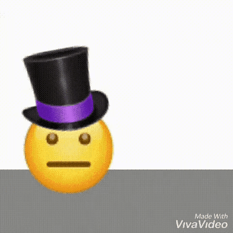 a smiley face wearing a top hat with a purple ribbon around it .