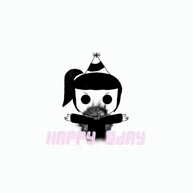a drawing of a girl with a party hat and the words happy birthday
