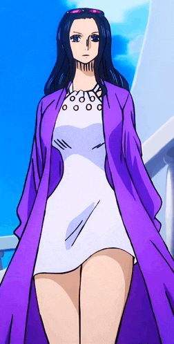 a drawing of a woman in a white dress and a purple coat