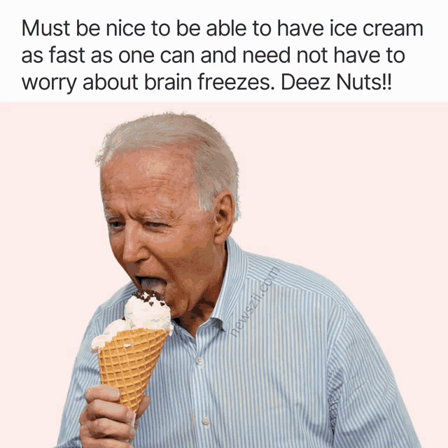 an elderly man eating an ice cream cone with a caption that says " must be nice to be able to have ice cream "