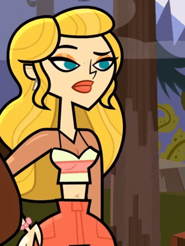 a cartoon of a blonde woman with blue eyes and red lips