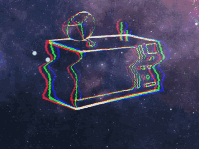 a drawing of a microwave oven with a rainbow colored background