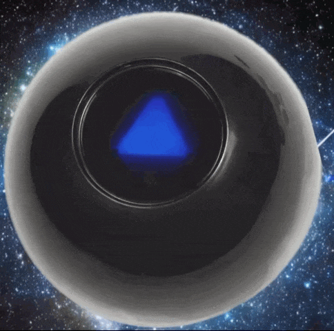 a black ball with a blue triangle in the middle of it