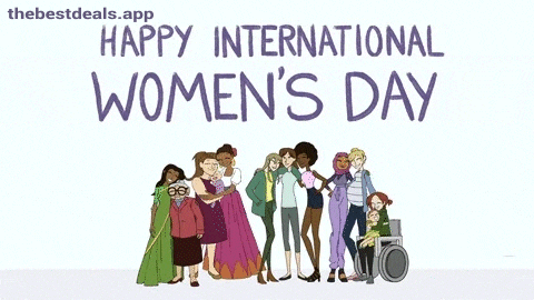 a group of women standing next to each other with the words happy international women 's day on the bottom