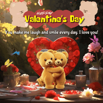 a valentine 's day greeting card with two teddy bears hugging