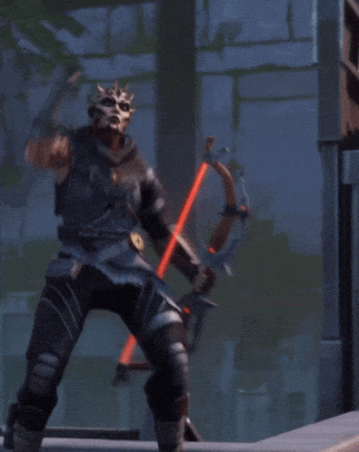 a video game character is holding a bow and arrows